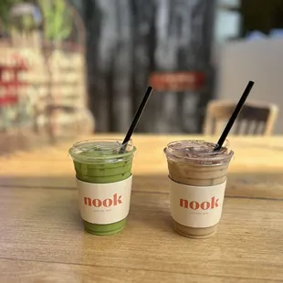 Island matcha latte and spanish latte