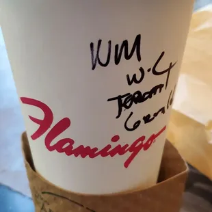 Coffee cup with Flamingo emblem