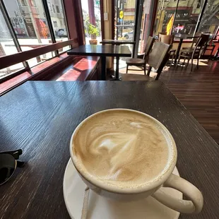 a cup of cappuccino on a saucer