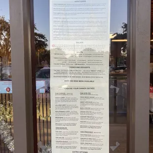 Menu posted on door
