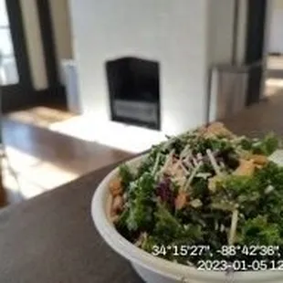 Small Kale Salad. In the beautiful, indoor dining area