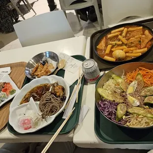 Chilled soba, fried dumplings, Sweet Heat Salad (jjolmyeon)