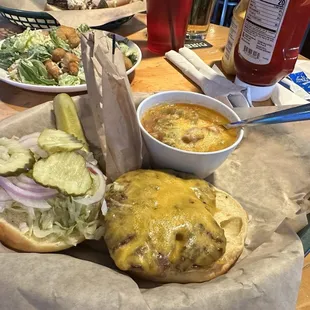 Cheeseburger and a side of green chili