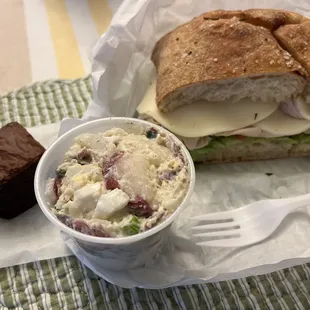 turkey bruschettta, potato salad, brownie