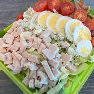 8/1/22 (mon): Close up of California Turkey Cobb Salad. It was not bad but def not a fav.