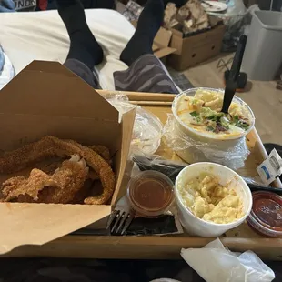 Catfish, Potato Salad, and Grits N Bits! SO GOOD!!!