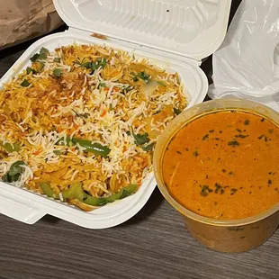 a take out container of food