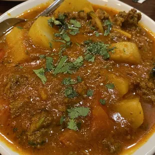 Aloo Mutter with ground beef and potatoes