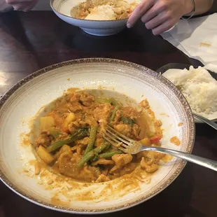 Crispy chicken curry, and massaman curry!