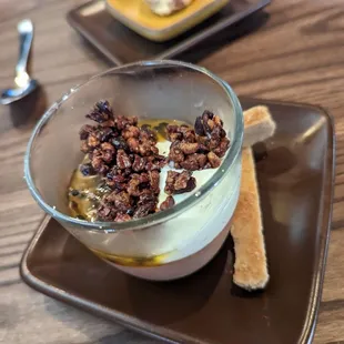 CHOCOLATE BUDINO, CARA CARA, CACAO NIBS, EARL GREY SHORTBREAD AND WHITE CHOCOLATE YOGURT - $16