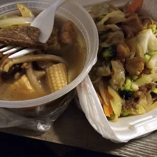 Both vegetarian dishes that were ordered with tofu but were found to contain large chunks of beef.