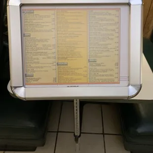 a menu on a table