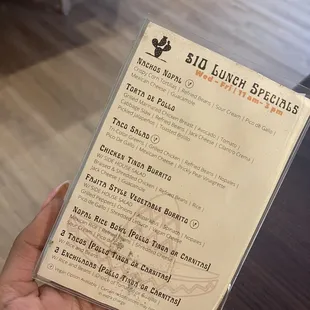 Lunch menu