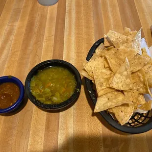 Chips and warm nopales salsa