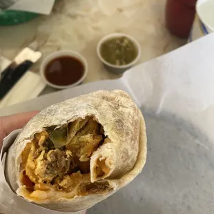 Breakfast Burrito with chorizo - added guacamole for $2