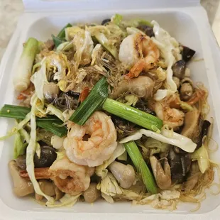 Glass noodles, I added mushrooms and cabbage.