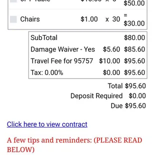 I don't have experience renting tables/ chairs,  but to me, price is reasonable.  Process was easy!