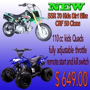 quads and pit bikes available as well
