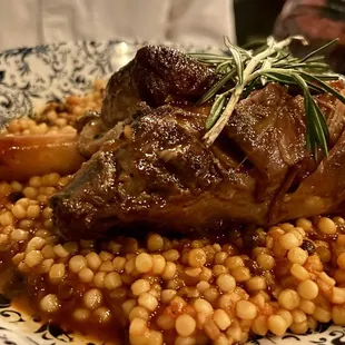 Braised lamb shank with saffron sauce and risotto. Delicious