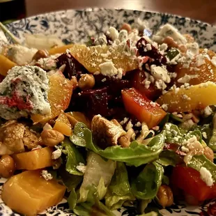 Beet salad with roasted cauliflower and Gorgonzola. Huge salad. Very good and Best to share.