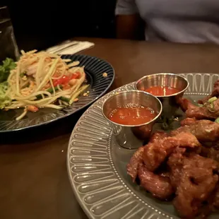 Vegetarian Papaya Salad Marinated Pork Strips