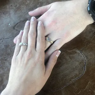 Men&apos;s wedding band from Noral Diamond Jewelers Woman&apos;s engagement ring, resized same day!