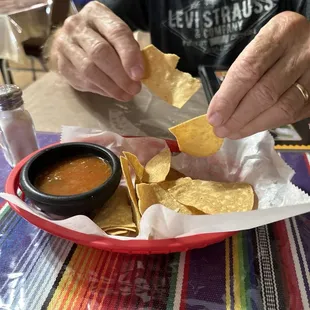 Free chips and warm dip