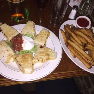 Chicken cheese quesadillas &amp; French fries