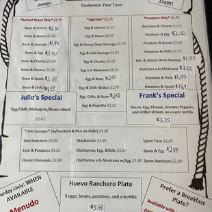 Breakfast Menu only till 11am