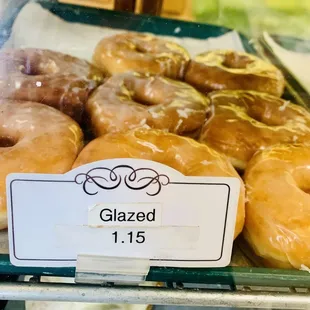 glazed donuts on display