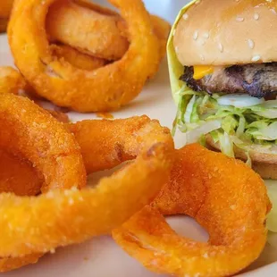 Cheese burger combo with rings. Fantastic