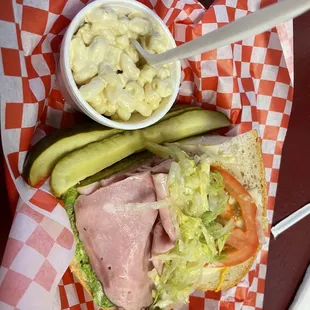 Sandwich and Mac salad