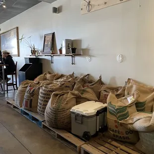 coffee bags on pallets