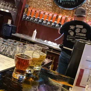 Beer flight at the bar