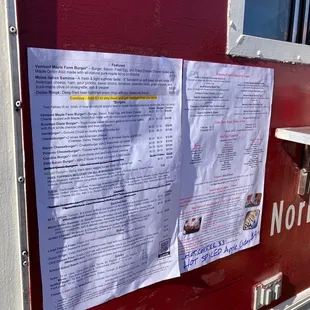 Detailed printed menu on truck