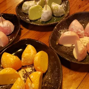 Strawberry, Mango, and Green Tea Mochi