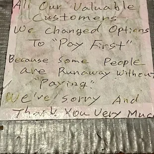 My menu was held together with duct tape... with this warning