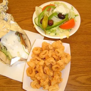 Gyro, Greek Salad, Calamari