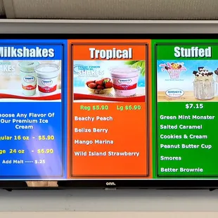Ice cream menu