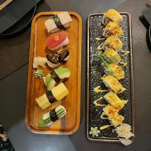 Nigiri sampler and Manhattan roll
