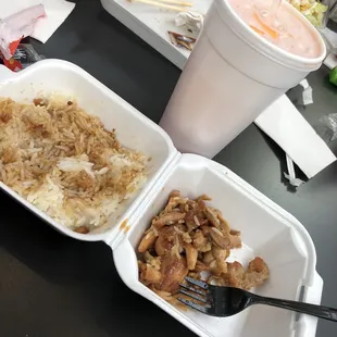 Kid's Teriyaki Chicken with Rice  and Soy Sauce  + Fanta Orange  Yum!