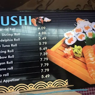 sushi and sashimi, menu