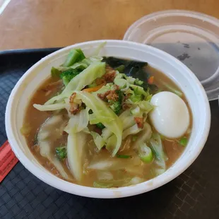 Vegetable ramen with a soft boiled egg