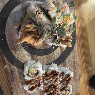 Lunch sushi you can choose 2. Spider and eel