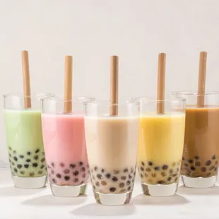 a row of bobda milk drinks