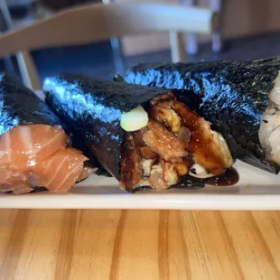 Salmon Nori Hand Rolls (Salmon, Eel, &amp; Scallop)