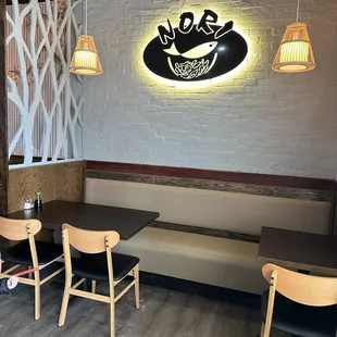 a table and chairs in a restaurant