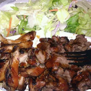 Chicken n beef teriyaki. No rice xtra salad