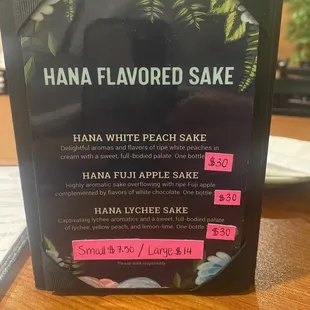 Sake menu