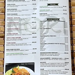 Menu as of October 2022